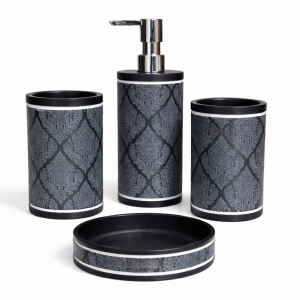 Royal Damask Black Bathroom Accessory Set (4 Pcs)