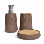 Premium Matte Brown Bathroom Accessory Set with Bamboo Finish (3 Pieces)