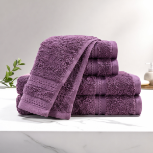 Premium Luxury Cotton Bath Towel Set – Soft & Absorbent (Purple)