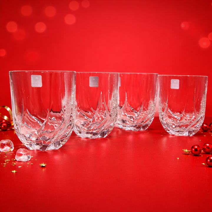 Premium Crystal Whiskey Glass Set (Set of 4) – Elegant Twist Design Tumblers