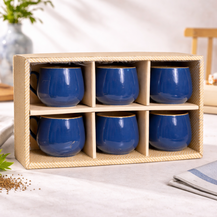 Royal Blue Ceramic Mug Gift Set (6-Piece Set with Box)