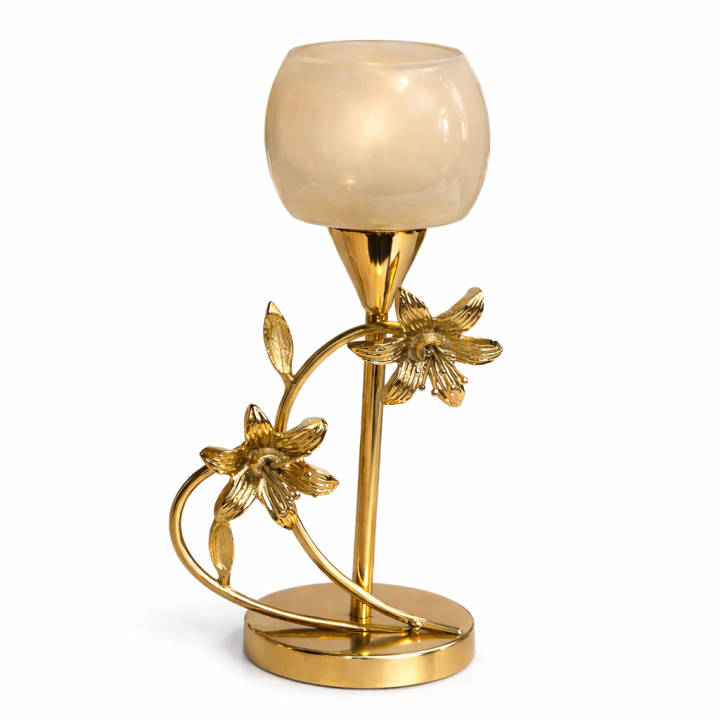 Golden Bloom Glass Candle Holder